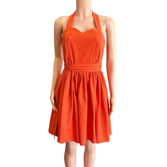 1990s Laura Ashley Orange Cotton Sundress A-Line Cotton Wrap Dress Sz 12 Large